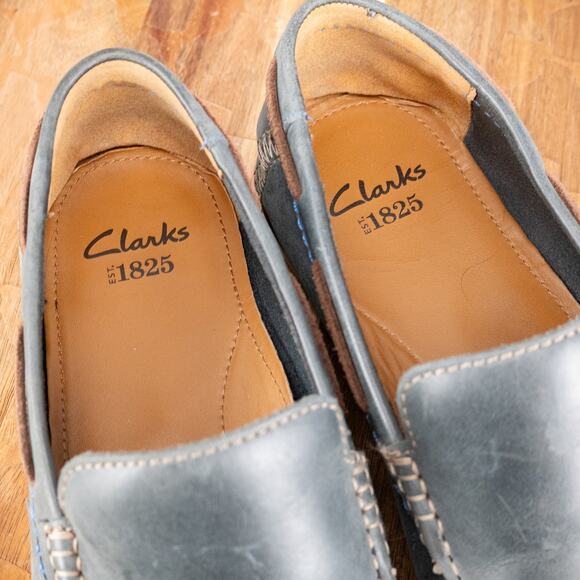 Clarks Blue Leather Mens Drive Loafers Slip On Shoes Size 10.5 - Picture 6 of 7